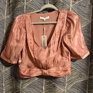 Large Endless rose metallic effect crop top in pink